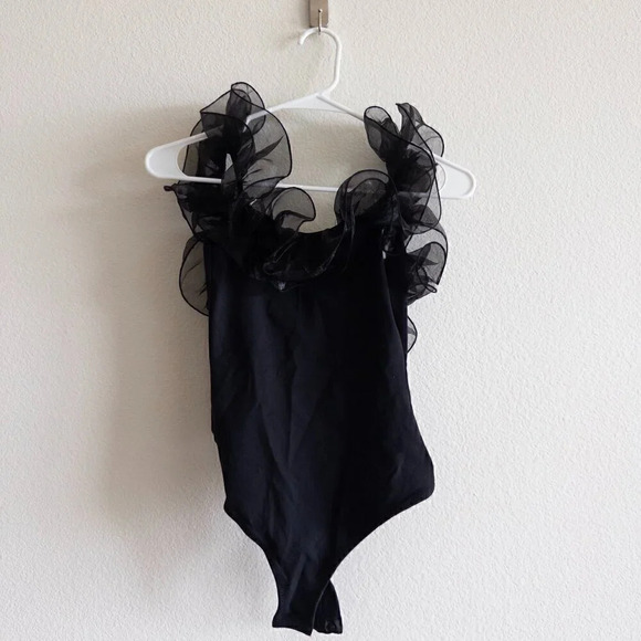 NEW Intimately Free People Ruffle Haute Wired Black Bodysuit Size XS - Picture 3 of 6